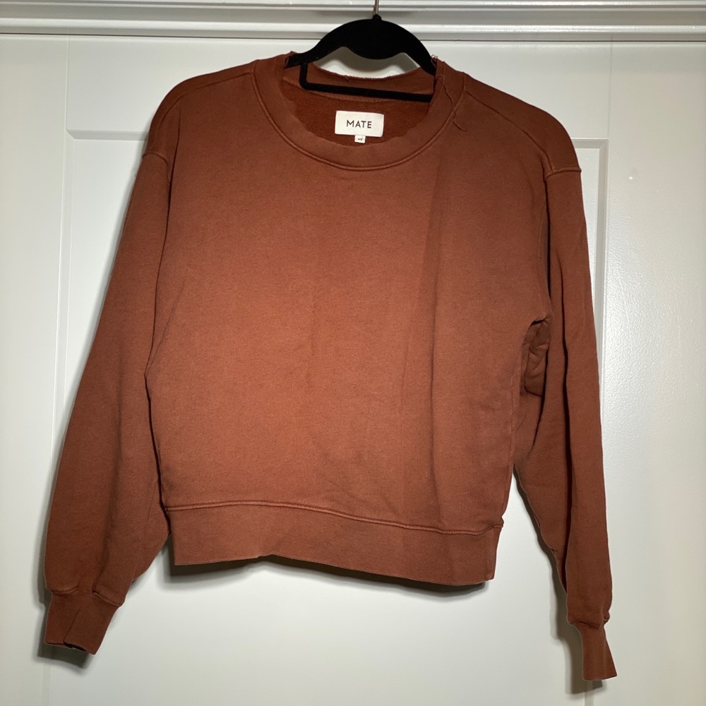 MATE the Label Cropped Crewneck, Brown, Size XS